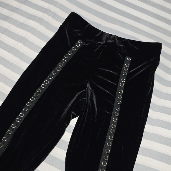 Midnight Hour Pants - Midnight Hour Black Velvet Pants with Grommet Accents